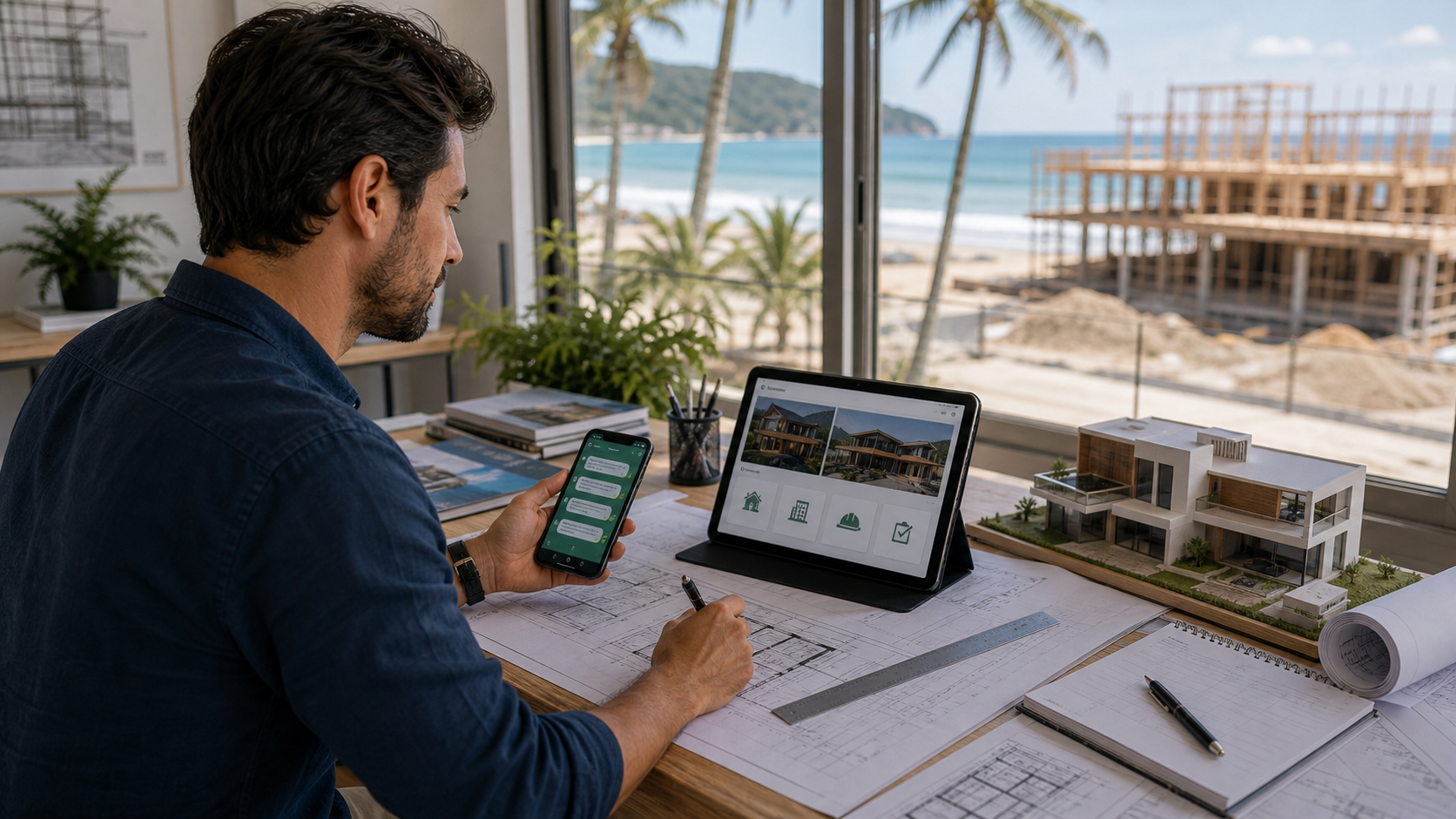 Portfólio digital de arquiteto em Itapoá com projetos e WhatsApp