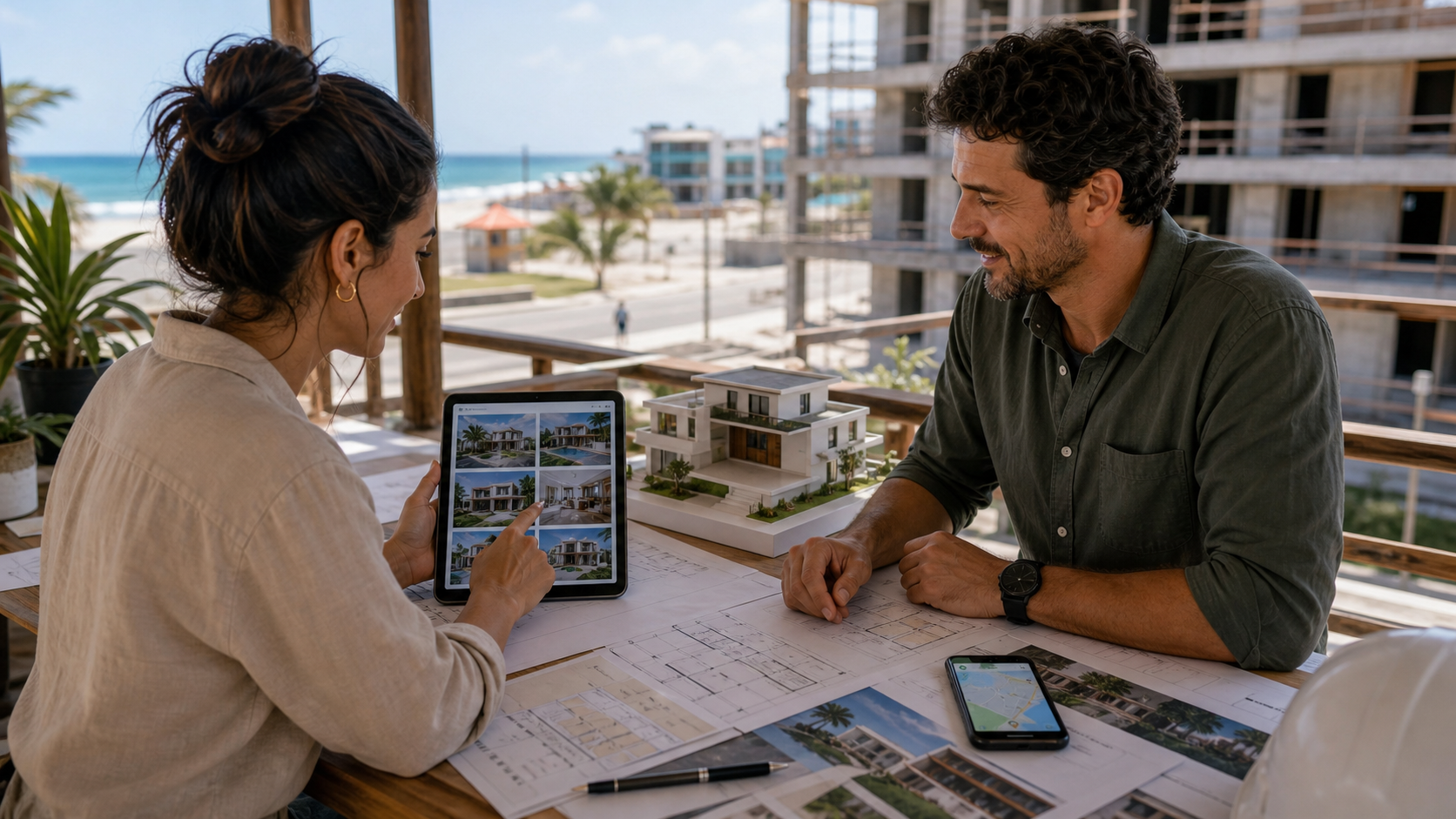 Arquiteto em Itapoá apresentando projeto e portfólio para cliente